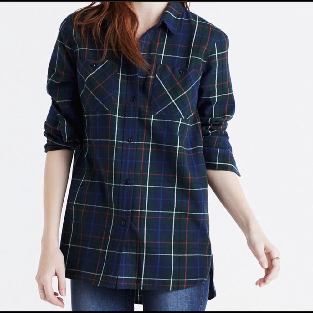 Madewell Blue Green Plaid Flannel sz Small